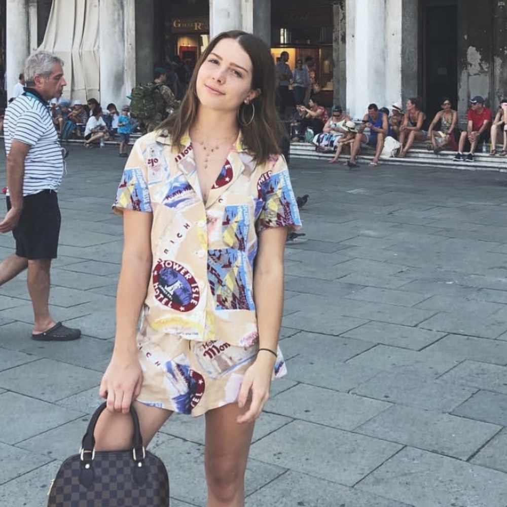 Reformation World Traveler Graphic Print Shirt and Shorts Set